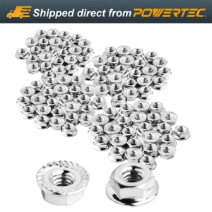 Powertec gezahnter Flansch Sechskantschloss (M8) Muttern | Kohlenstoffstahl Zink Befestigungen 100 Stück - Bild 1 von 6