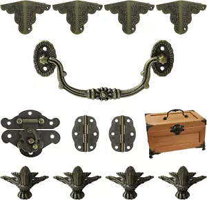 Jewelry Box Antique Lock Latch Hasp Hinges Handle Box Corner Protectors Kit for - Picture 1 of 12