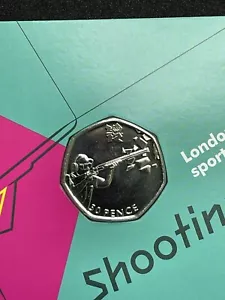 London 2012 Olympic BUNC Shooting 50p Carded Coin Opened - Picture 1 of 5