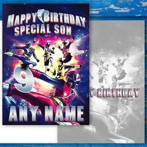 Power Rangers Birthday Card. Customise with Name, Age + Relative. Large A5 size - Picture 1 of 3