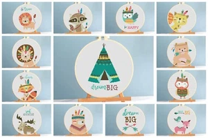 Baby Sampler Cross stitch Tribe Animals - 15 pdf patterns + ABC USB Flash Drive - Picture 1 of 22