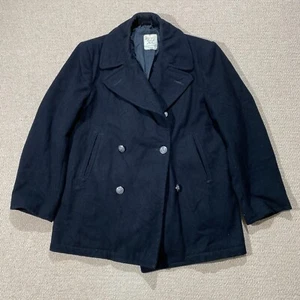 VINTAGE US Navy Pea Coat Mens 40 Short Black Silver Button Enlisted Wool USA 80s - Picture 1 of 12