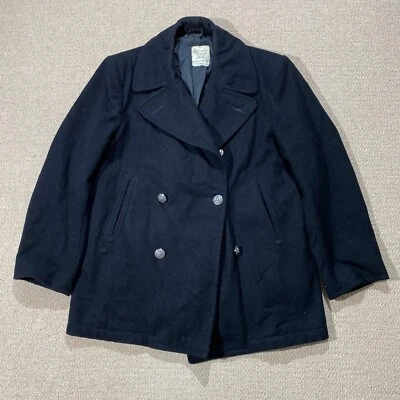 VINTAGE US Navy Pea Coat Mens 40 Short Black Silver Button Enlisted Wool USA 80s - Image 1 of 4