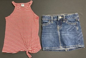 Girls Old Navy & Gap Outfit size 5 - Red Striped Top w/Jean Skirt EUC - Picture 1 of 7