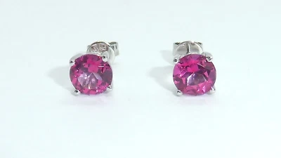 Ladies Hallmarked Handmade Solid 950 Platinum 1.5 Carat Pink Topaz Stud Earrings - Image 1 of 4