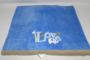 Just One You by Carter's Baby Blanket LOVE with Animals Blue with Brown Trim - Picture 1 of 7