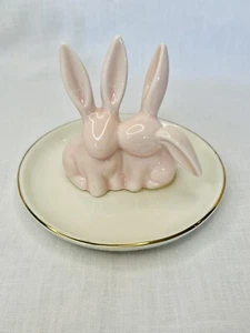 Porcelain Bunny Jewelry Dish, Adorable Easter Bunny trinket holder - Picture 1 of 4
