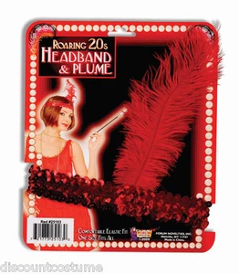 DIADEMA DE ALETA DE LENTEJUELAS ROJA con pluma roja accesorio de disfraz de halloween para adultos - Imagen 1 de 1