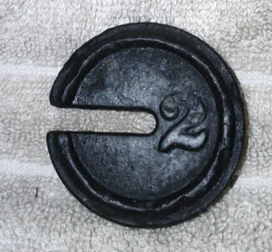 Antique Cast Iron Slotted 4 oz. Platform Scale Weight - 2 " Dia. by 5/16" Thick - Picture 1 of 3