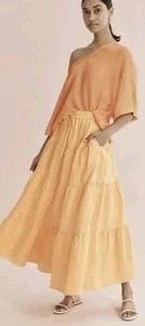 Country Road turmeric yellow organic linen tiered maxi skirt with pockets - 10 - Picture 1 of 5