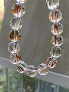 Pulsera de cuarzo de 12,3 mm genuina natural negra Super 7 siete cuentas de lepidocrocita - Imagen 1 de 9