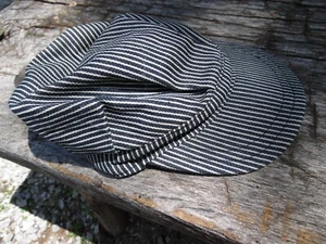 Vintage Small Conductor Cap Blue Hickory Stripe Hat Train Engineer Railroad - Picture 1 of 3