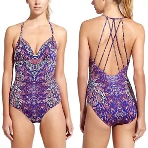 Athleta Swim Aqualuxe One Piece Swimsuit Purple Paradise Print Women’s Size XS - Picture 1 of 14
