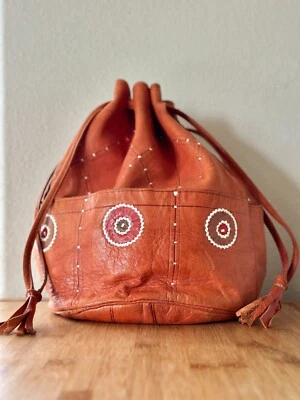 Vintage 1940s Moroccan Leather Handbag with Drawstring Closure / Vintage - Image 1 of 4