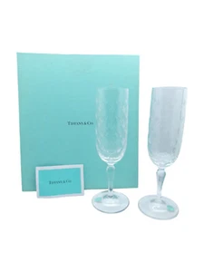 TIFFANY AND CO. SET OF TWO CRYSTAL GLASS CHAMPAGNE FLUTES - AUTHENTIC - Picture 1 of 5