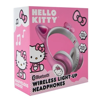 Hello Kitty Wireless Light Up Headphones Bluetooth Pink & White by Sanrio NEW - Image 1 of 4