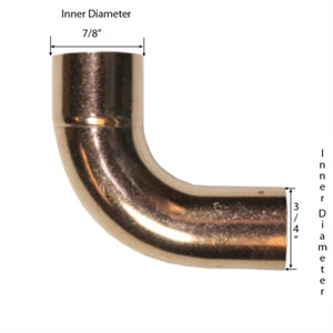 Waage Supply 3/4 Zoll 90 Grad Kupfer langer Wenderadius Straßenbogen FTGxC, 10 Stück - Bild 1 von 3