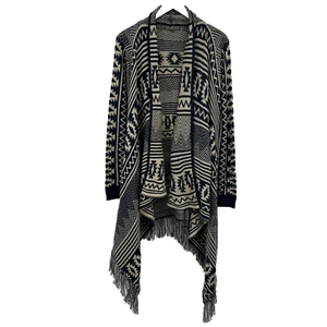 Metric Duster Cardigan Sweater Size Large Fringe Stretch Knit Open Draped Front - Picture 1 of 12