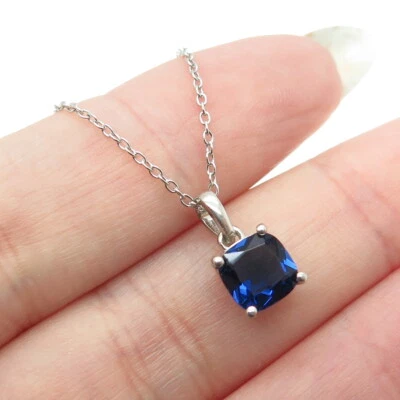 Collar de cadena Rolo de plata de ley 925 con nano-zafiro de 18" Foto 1 de 4