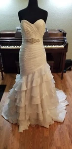 Wedding Gown Mori Lee by Madeline Gardener Size 10 White Sleeveless Train Mikado - Picture 1 of 5