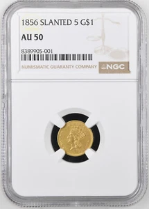 1856 INDIAN PRINCESS $1 GOLD, SLANTED 5, NGC AU50 905001 - Picture 1 of 4