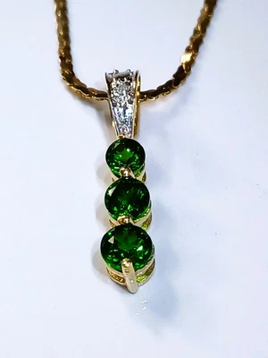 3,0 г 14k настоящее золото яркий зеленый хром диопсид акцентированный бриллиант подвеска и цепочка - Изображение 1 из 4
