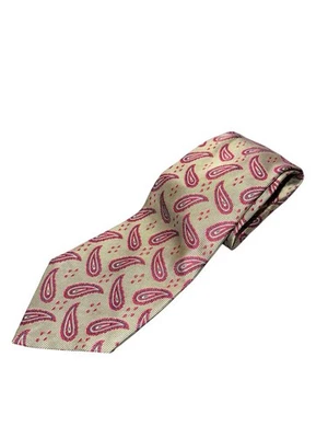 Corbata de seda Oliver - Hecha en Italia - Patrón cachemir beige y rojo - 100 % seda Foto 1 de 2