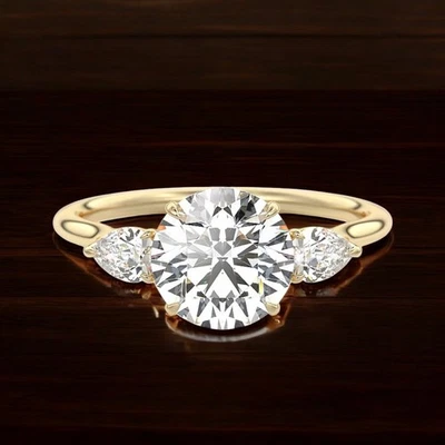 Bague de mariage diamant or jaune 14 carats 2,30 ct coupe ronde certifiée IGI... - Photo 1/4