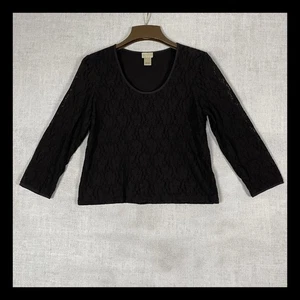 Top de encaje negro Sigrid Olsen Sport para mujer L grande manga 3/4 cuello redondo - Imagen 1 de 14