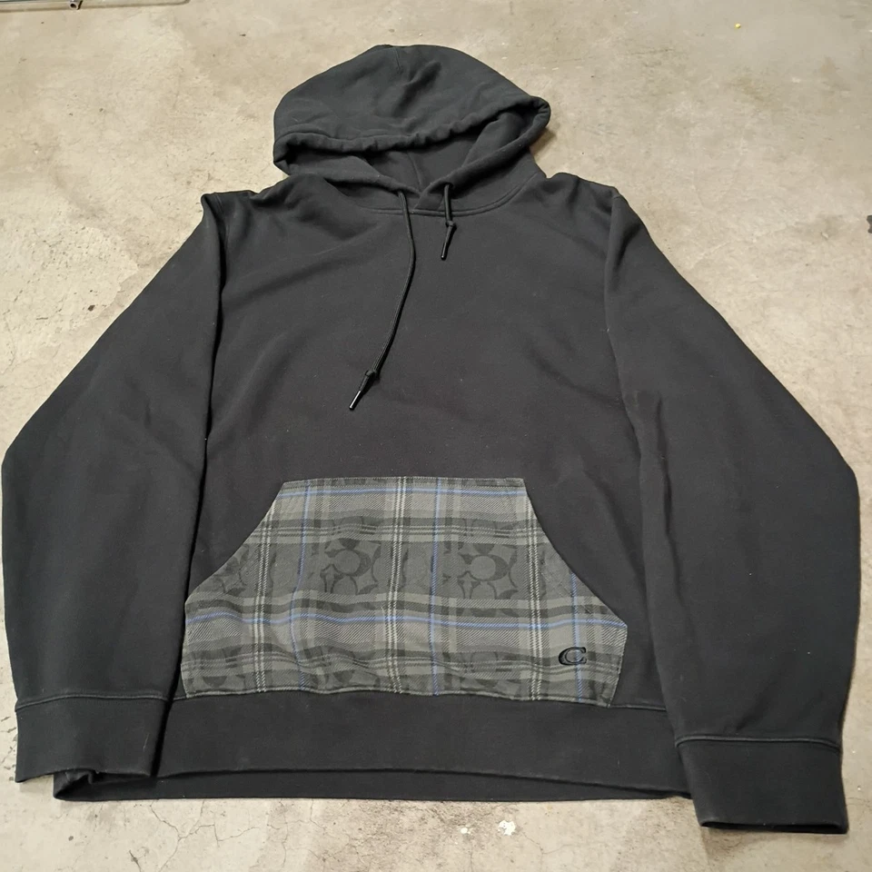 👾Coach Signature Hoodie Black Gray  Pullover Black Logo Men's Size Extra Large - Image 1 of 4