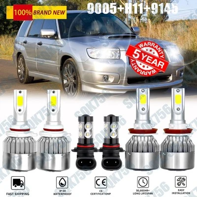 For Subaru Forester 2009-2013 6000K White LED Headlight Hi/Lo + Fog 6X Bulbs Kit - Image 1 of 4