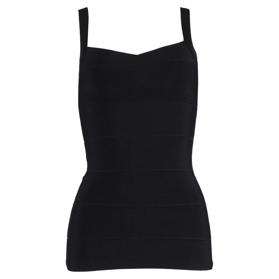 Top vendaje cuello cuadrado Herve Leger en rayón negro Foto 1 de 3