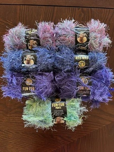 LOT 7 Skeins Lion Brand Yarn Fun Fur Eyelash Citrus Violet Indigo Tropical 1.5oz - Picture 1 of 9