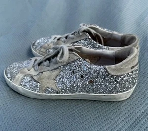 Golden Goose Kids Glitter And Suede Sneaker Silver Ice ColorGyf00101f000416 Sz34 - Picture 1 of 7