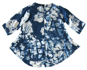 Leguan 100% Viskose blau weiß abstrakt 3/4 Ärmel Tasche Tunika Bluse groß - Bild 1 von 4