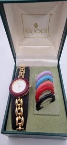 Gucci 1100L Lady's Gold Plated Bracelet Watch with Six Interchangeable Bezels. - Picture 1 of 11