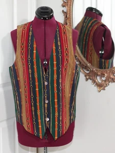 Talbots Vintage 100% Silk Vest W/ Jewel Tones Belt Design Sz S - Picture 1 of 7