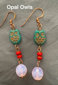 Pendientes hechos a mano con tema de búho hojas de otoño - vidrio, plástico retráctil, cristales - Imagen 1 de 55