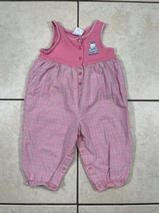 Vintage Baby BGosh OshKosh Plaid Romper Overalls USA Made 24 months Pink Bear - Picture 1 of 11