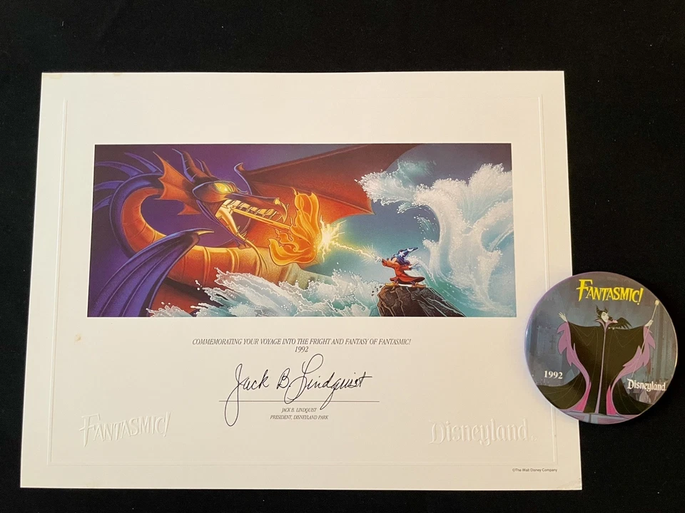 Disneyland 1992 FANTASMIC! Commemorative Jack B. Lindquist Litho and Button - Image 1 of 1