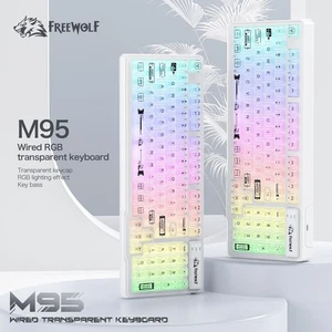 FREEWOLF M95 Wired Transparent Keyboard Membrane 94 Silent Keys Rainbow Backlit - Picture 1 of 11