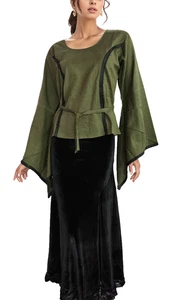 Bäres Leinenbluse Mittelalter Vikings oliv Tunika Zipfelärmel Gr. 34-38 - Bild 1 von 3