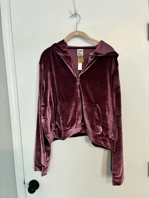 Victoria's Secret 粉色 VELOUR 闪耀标志 全拉链 CROP HOODIE XXL — 第 1/4 张图片