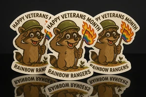 Rainbow Rangers Funny Veteran Pride Month Raccoon Sticker Decal - 3 Pack - Matte - Picture 1 of 1