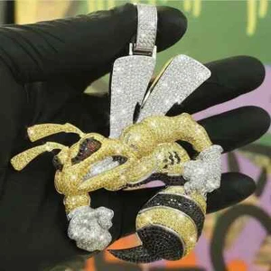 2.80Ct Round Real Moissanite Customize Honey Bee Pendant 14k White Gold Plated - Picture 1 of 6