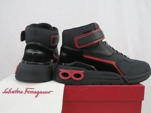 NIB FERRAGAMO COSMA HIGH BLACK NABUCK LEATHER GANCINI MESH LACE SNEAKERS 10.5 M - Picture 1 of 17