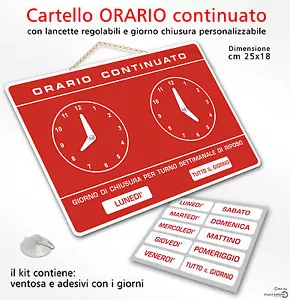 Cartello ORARIO continuato regolabile apertura negozio rosso - Imagen 1 de 2