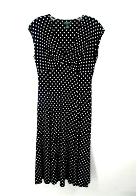 Vestido LAUREN RALPH LAUREN Midi Mujer Talla 6 Negro Lunares Calce y Acampanado Clásico Foto 1 de 4