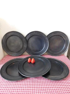 6 Pottery Barn Berkeley Round Metal Under Dinner Plate Chargers Dark Pewter tone - Picture 1 of 18