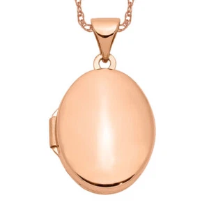 14K Solid Rose Gold Oval Photo Locket Necklace - Picture 1 of 4